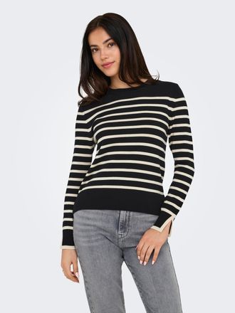 Only Rundhalspullover ONLY ONLKALANA LS O-NECK KNT NCA, Damen, Gr. XL, weiss (schwarz stripes:wei&szlig;cap grau), Strick, Obermaterial: 73% Viskose, 27% Polyest