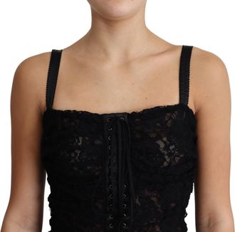 Dolce & Gabbana Womens Black Lace Up Floral Corset Bustier Mini Dress Nylon Silk