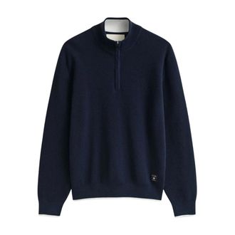 GANT Ribbed Cotton Half-Zip Jumper - male - Gant - Turtlenecks - Blue - 2XL - Knitwear