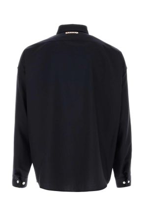 Marni Mens Midnight Blue Twill Shirt Blublack Exterior: Virgin Wool Camicie