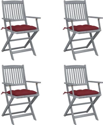 vidaXL Sillas De Jard&iacute;n Plegables 4 Uds Cojines Madera Maciza Acacia Vidaxl