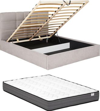 Vente-Unique Cama arc&oacute;n 160 x 200 cm - Tela - Beige + colch&oacute;n - ELIAVA