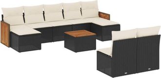 vidaXL Vidaxl - Set De Sof&aacute;s De Jard&iacute;n 10 Pzas Cojines Rat&aacute;n Sint&eacute;tico Negro