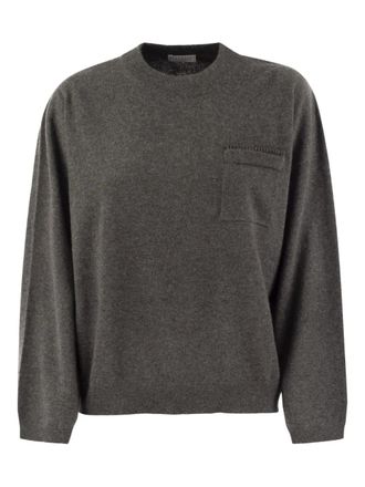 Brunello Cucinelli Trui verfraaid met zak - Grijs