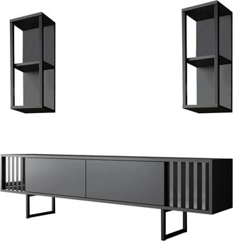 Dmora Mueble de televisión efecto madera antracita, negro 180x30 cm