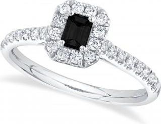 Allurez Emerald-Cut Black Diamond Engagement Ring 14K White Gold (0.62ct)