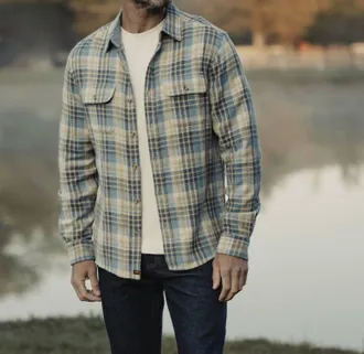 The Normal Brand Mountain Flannel Overshirt In Vintage Blue Plaid
