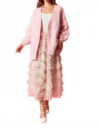 Peach Love California Sweetheart Knit Oversized Cardigan In Pink