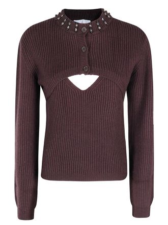 Isabelle Blanche cut-out embellished sweater - women - Wool/Polyamide/Acrylic - L - Brown