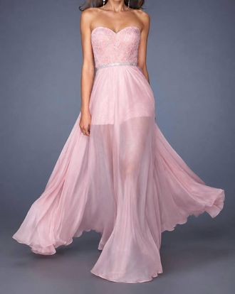La Femme Strapless Prom Dress In Cotton Candy Pink