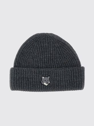 Maison Kitsun&eacute; Ribbed Wool Beanie with a Cuff and Contrast Logo