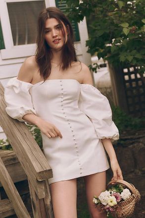 Shona Joy Calcite Tailored Off-The-Shoulder Balloon-Sleeve Mini Dress