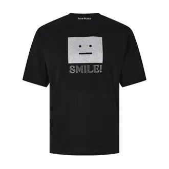 Acne Studios T-Shirts, male, Black, Size: S Face Smile Oversize T-Shirt