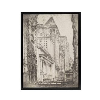 Artery8 Joseph Pennell New York Stock Exchange Cityscape Framed Canvas Art in Grey | Size: W24 x H32