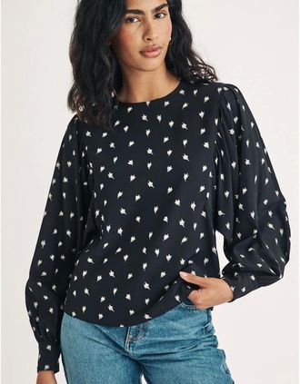 Nobody's Child Womens Regular Fit Crew Neck Long Sleeve Blouse - Black - Size: 12