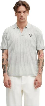 Maison Kitsun&eacute; Linnen katoenen poloshirt met korte mouwen - Heren - Tops - Grijs - Maat: L Katoen
