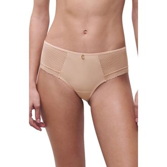 Chantelle Lace Trim Tulle & Microfiber Briefs in Beige Blush at Nordstrom, Size X-Small