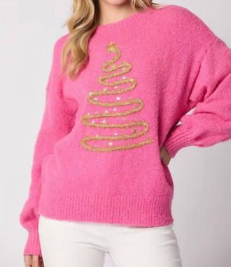 Peach Love California Tinsel Tree Sweater In Pink