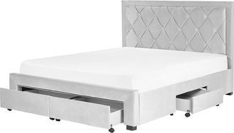 Beliani Cama Con Almacenaje De Terciopelo Gris Claro 160 X 200 Cm Cajones Cabecero Alto Capiton&eacute; Glamuroso Lievin