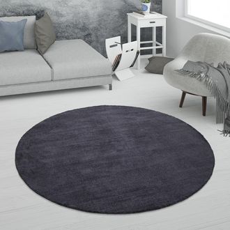 Paco Home Paco Home - Alfombra Sal&oacute;n Pelo Corto Hecha A Mano Motivo Moderno Monocolor Suave Antracita, &Oslash; 120 Cm Redon