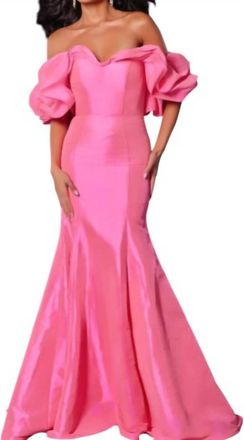 Jovani Off The Shoulder Ruffled Sleeves Mermaid Gown In Pink