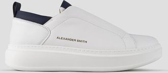 Alexander Smith Wembley Slip-on Man in smooth white leather with blu details