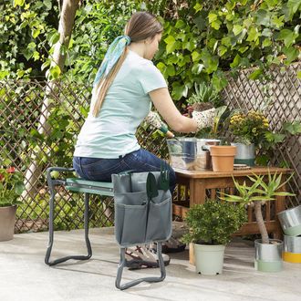 InnovaGoods Innovagoods Situl Banco Plegable Gris Y Verde Para Jard&iacute;n