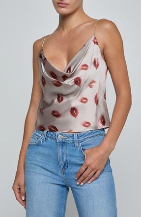 L'agence Calista Cowl Neck Camisole in Taupe/Dk Red Fd Kiss at Nordstrom, Size X-Large