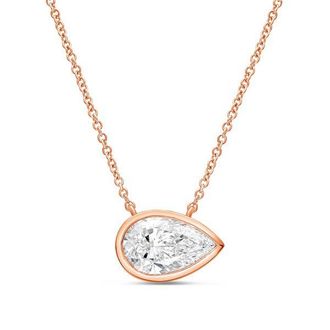 Diana M. Jewels 14kt rose gold lab grown east west pear shape bezel pendant weighing 1.00 ct