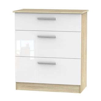 Welcome Furniture Copenhagen Ready Assembled Deep Chest of Drawers with 3 Drawers - White Matt & Oak - Welcome Furniture | TJ Hughes