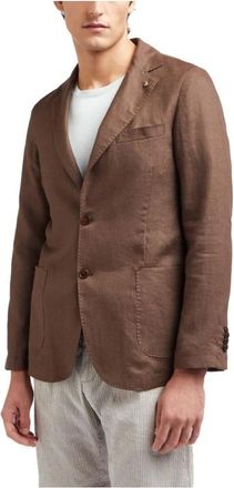 AT.P. CO Blazers, male, Brown, Size: 2XL Brown Linen Blazer Slim Fit