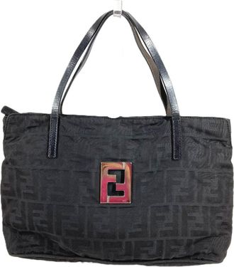 Fendi Black Leather Nylon Handbag Tote Bag (Pre-Owned)