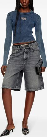 Diesel Womens M-anchor-a Blue Ribbed Long-sleeve Top - Medium Blue Cotton - Size X-Small