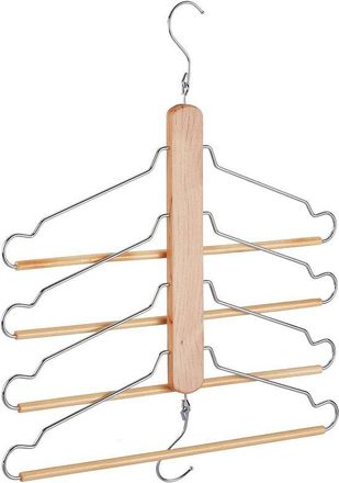No Brand Perchero Que Ahorra Espacio, 4 Perchas Con Barra Para Pantalones, Madera De Loto, Metal, Perchas Para Pantalones, Natural/plateado