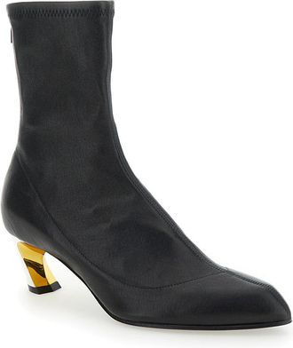 Alexander McQueen Womens Black Ankle Boots With Golden Heel Smooth Leather