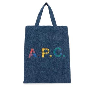 A.P.C. A.p.c., Tassen, Dames, Zwart, ONE Size, Indigo Blauwe Shoppingtas met Logo
