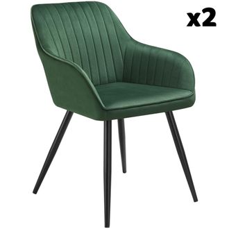 TecTake 2 sillas de comedor con aspecto de terciopelo y acolchada verde/negro