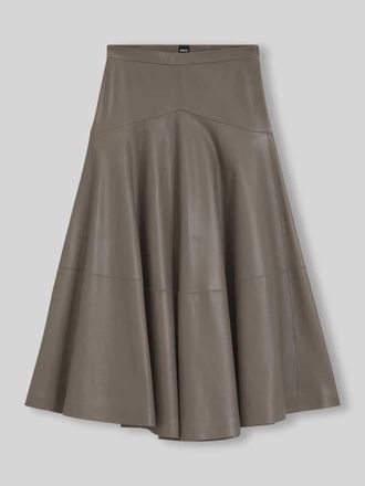 HUGO BOSS A-Linien Midi-Rock aus echtem Leder in Taupe, Gr&ouml;&szlig;e 34
