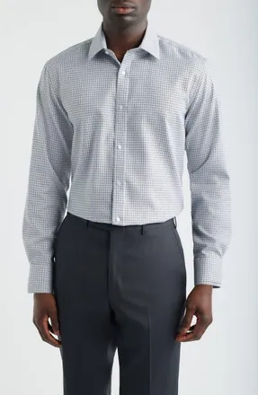 Daniel Hechter Modern Fit Check Textured Cotton Dress Shirt in Grey at Nordstrom, Size 14.5