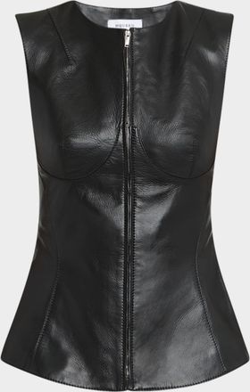 Alexander McQueen Sleeveless Zip-Up Seamed Leather Top