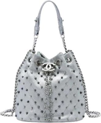 Chanel Pre-owned Quilted Studded Bucket Bag - Dames - Vintage Tas - Grijs - ONE Size - Leer - Vintage