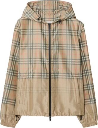 Burberry Gradient Check Hooded Jacket - Heren - Zomerjassen - Beige - L - Nylon - Jassen