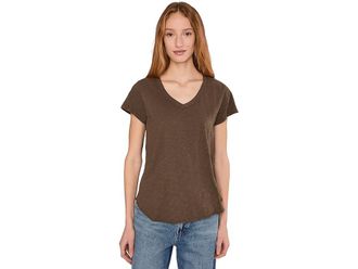 Mod-o-doc V-neck Short Sleeve T-Shirts With Curved Hem Womens Clothing Fern : MD (US 8-10), Cotton