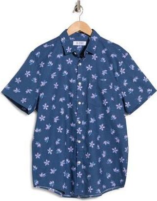 Original Penguin Floral Print Linen & Cotton Button-Up Shirt in Sargasso Sea at Nordstrom Rack, Size Xx-Large
