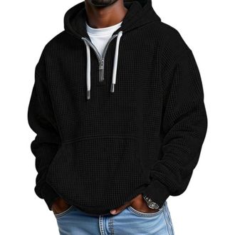 Generic RIKAY Hoodies For Men 1/4 Zip Sweatshirt Casual Plain Hoody Mens Hoodies Pullover Casaul Long Sleeve Drawstring Waffle Knit Hooded Sweatshirt With Kan