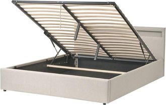 Beliani Ottoman Bed with LED Fabric ARMELLE 160 x 200 cm (EU King Size) Beige
