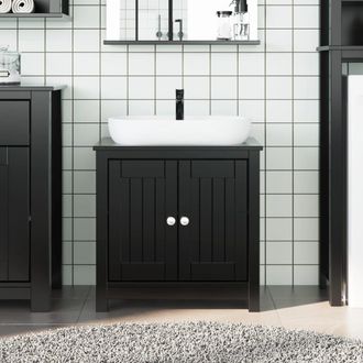 Berkfield Home Bathroom Sink Cabinet BERG Black 60x34x59 cm Solid Wood Pine | Size: 60 x 34 x 59 cm