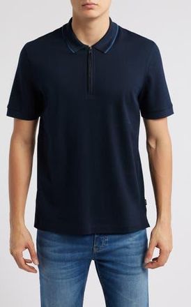 BOSS Paras Quarter Zip Cotton Polo in Dark Blue at Nordstrom Rack, Size X-Large