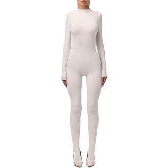 Naked Wardrobe Long Sleeve Closed Toe Jumpsuit in Bone at Nordstrom, Size Medium