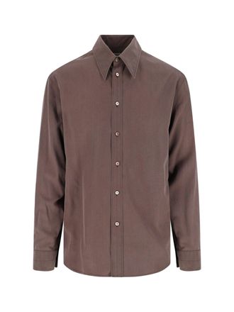 Christophe Lemaire Brown Pointed-Collar Silk Shirt